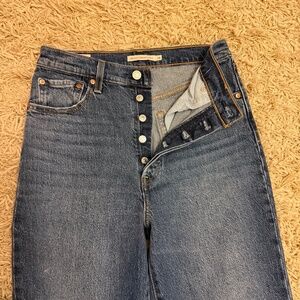 Levis Jeans Big E Womens 28 Blue Denim Ribcage Straight Ankle Button Fly Modern